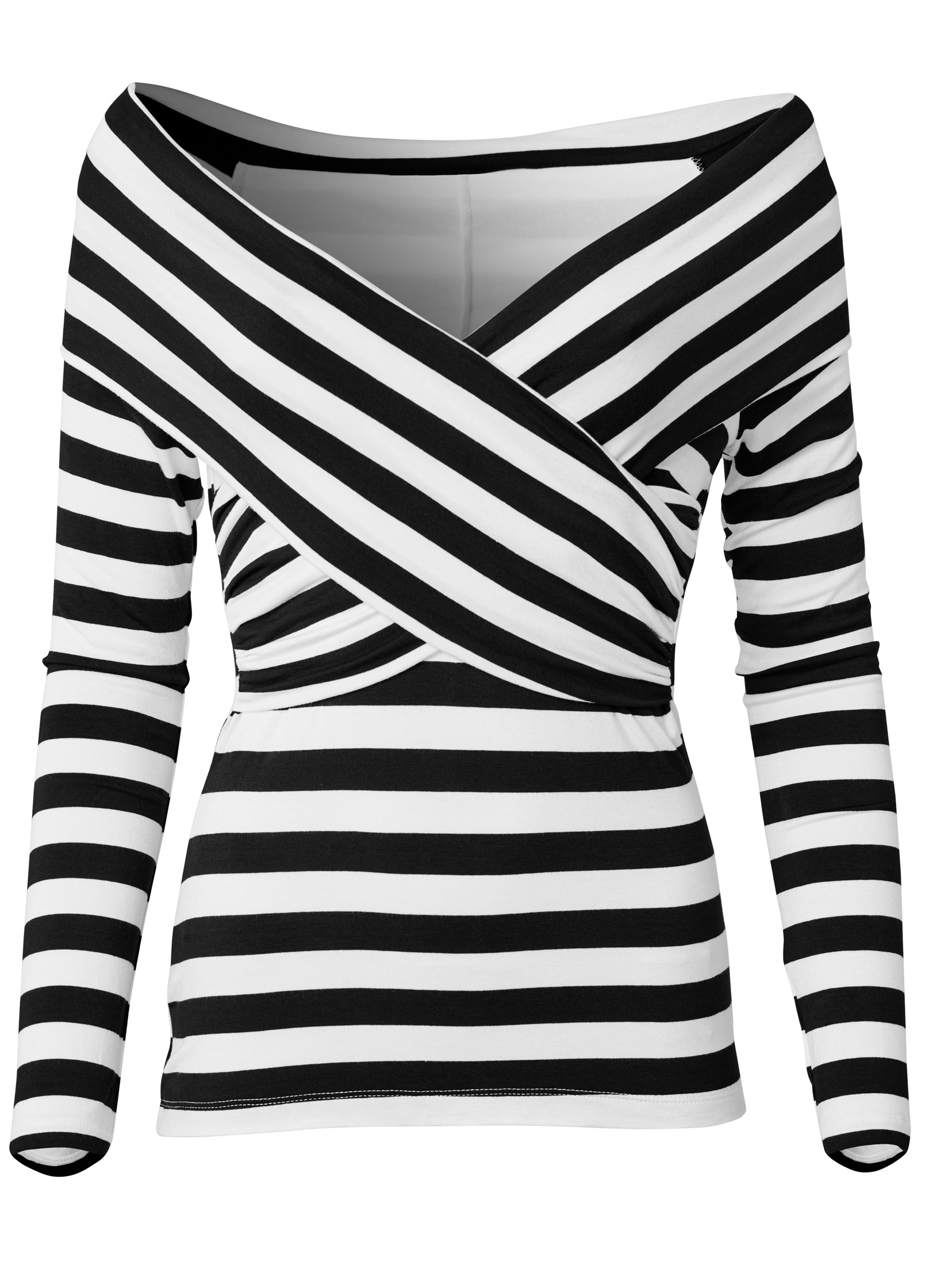 Stripe Off the Shoulder Top in Black White VENUS