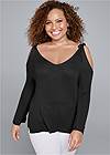 Cropped Front View Cold-Shoulder Sweater