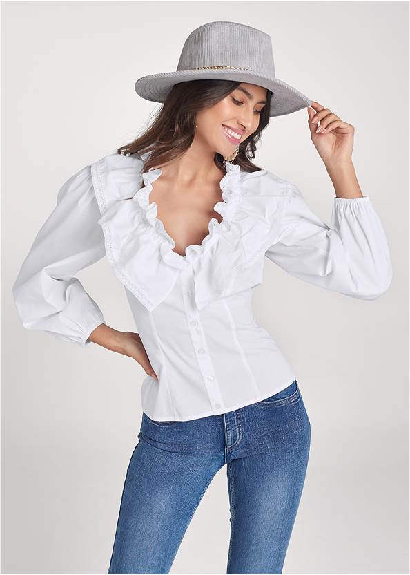 Cropped front view Ruffle Blouse