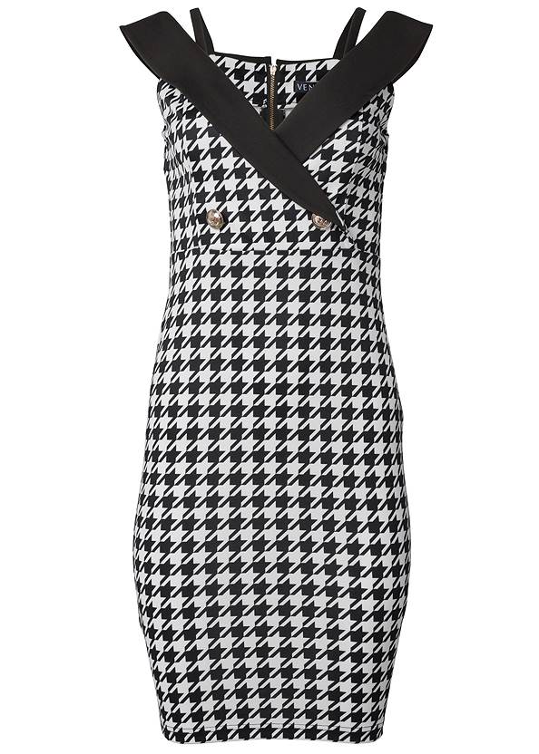 Ghost with background  view Cold-Shoulder Houndstooth Midi Dress