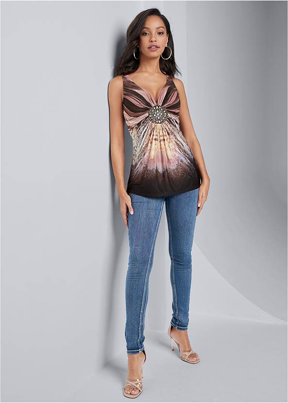 Full front view Printed Embellished Top