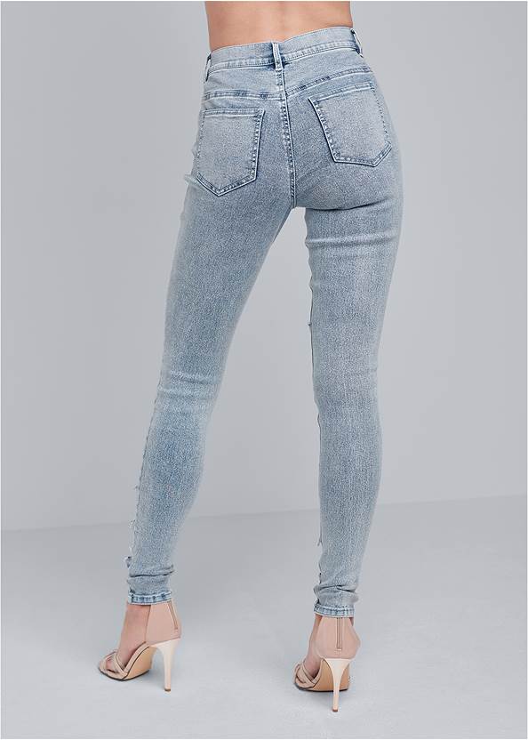 Sequin Mesh Detail Jeans in Light Wash | VENUS