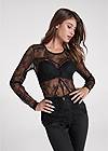 Cropped front view Sheer Lace Top