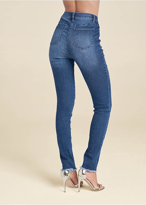 Waist down back view Button Detail Skinny Jeans