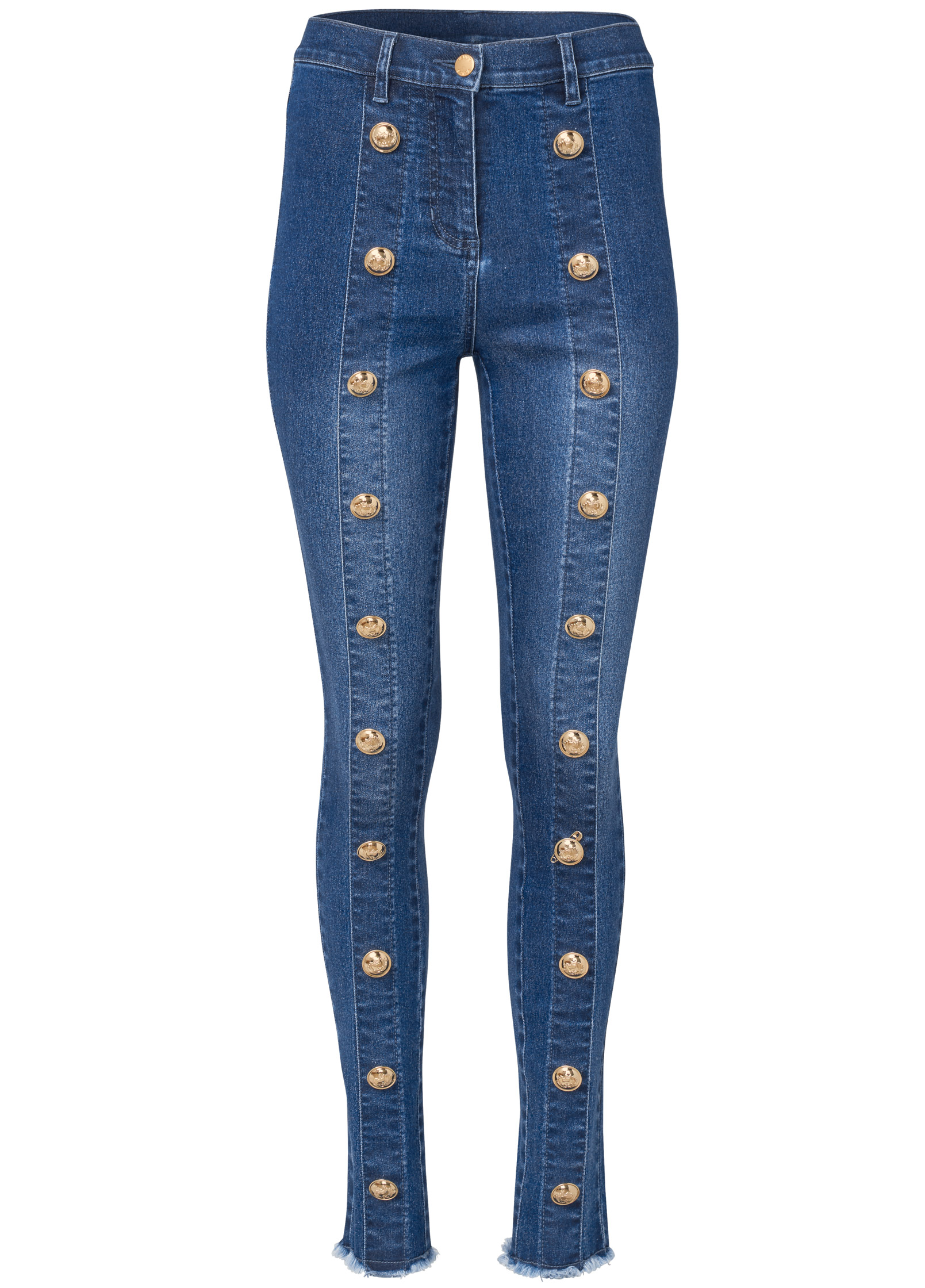 Button Detail Skinny Jeans in Medium Wash - Denim | VENUS