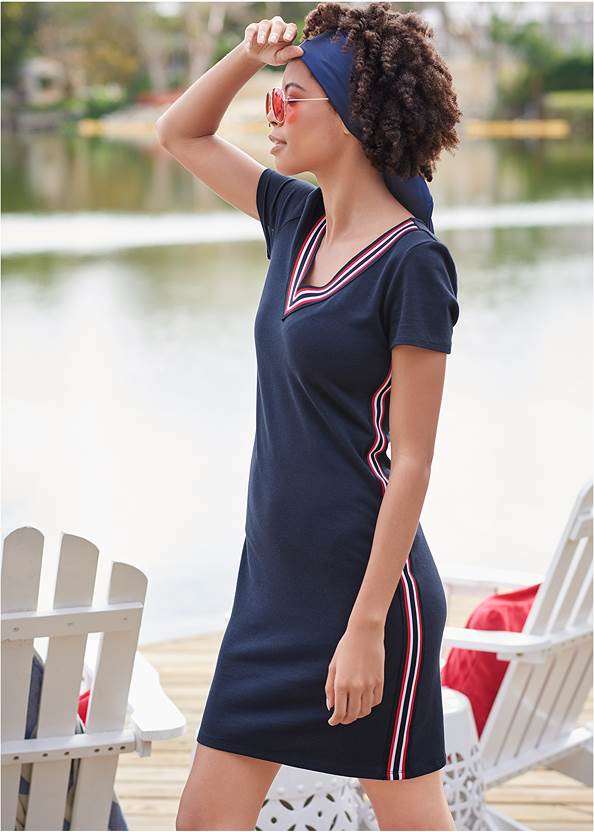 Striped Trim Lounge Dress,Quilted Sneakers,Lace-Up Star Sneakers,Double Hoop Earrings