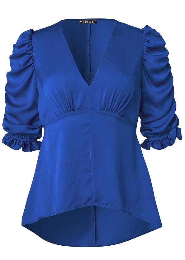 SATIN PUFF SLEEVE BLOUSE in Blue | VENUS