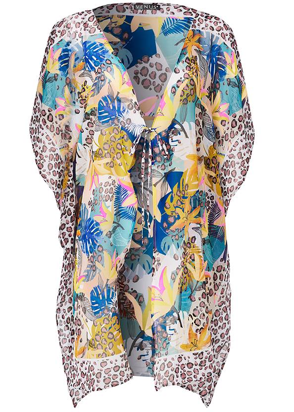 Ghost with background  view Front Tie Kimono Cover-Up