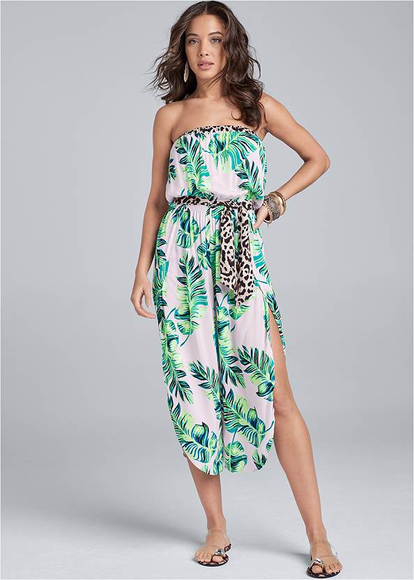 Full Front View Palm Print Jumpsuit