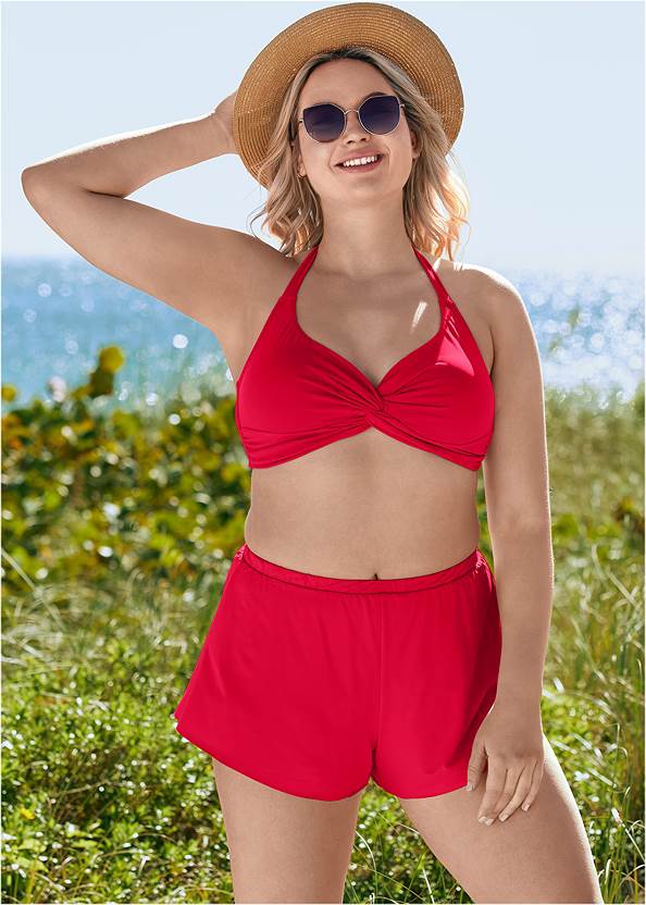 Twist Front Halter Top,Two Sets Of Sliders