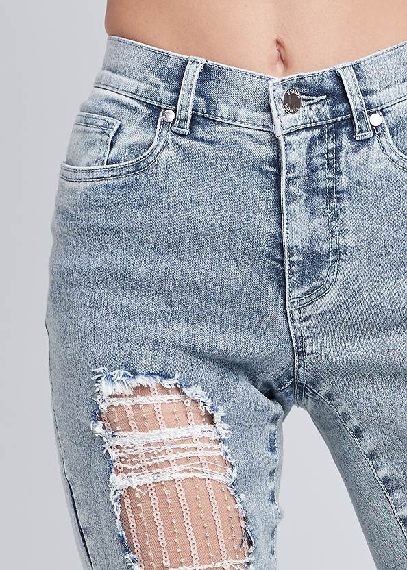 Detail front view Sequin Mesh Detail Jeans