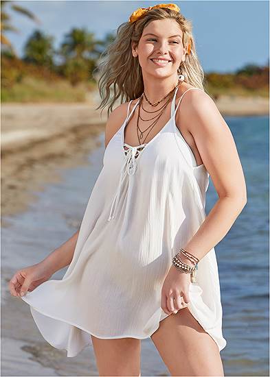 Plus Size Lace Up Front Cover-Up Dress
