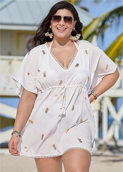 Plus Size Pineapple Foil Cover-Up