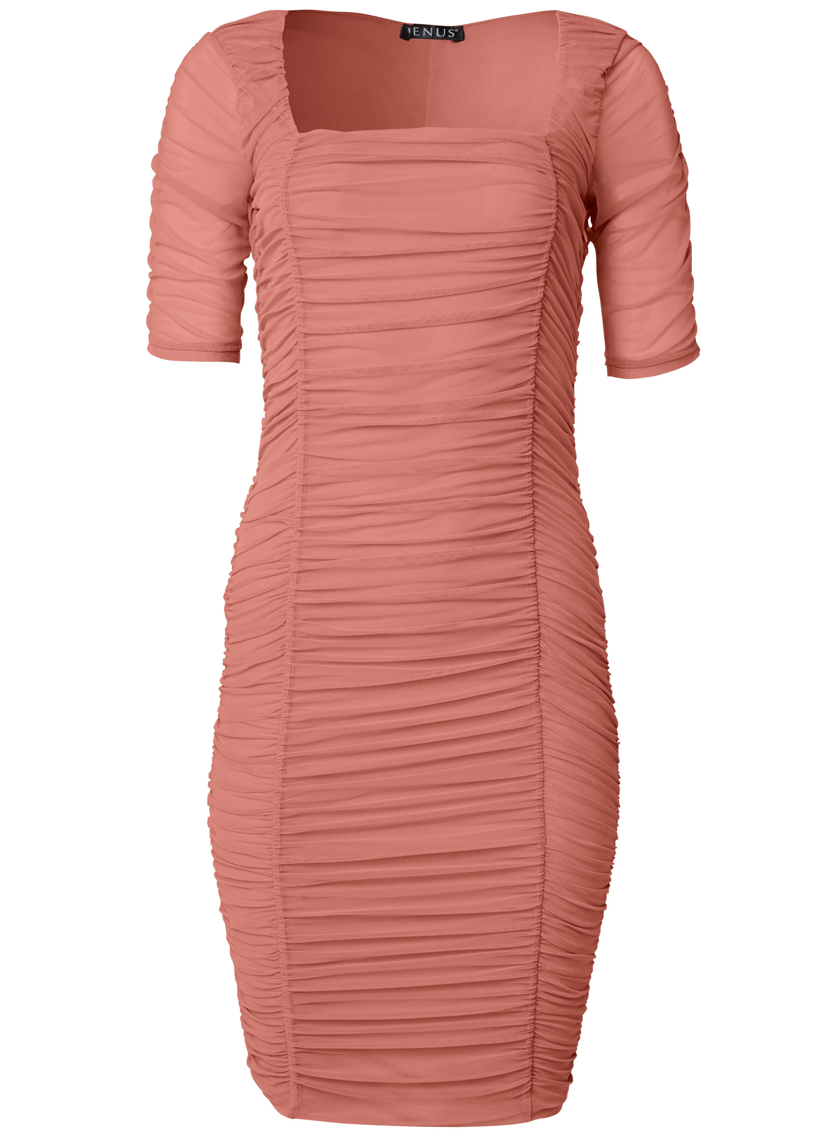 shape pink printed high neck mesh bodycon dress