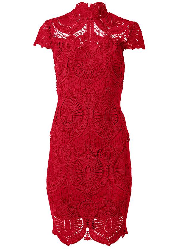 Lace Midi Dress in Red | VENUS