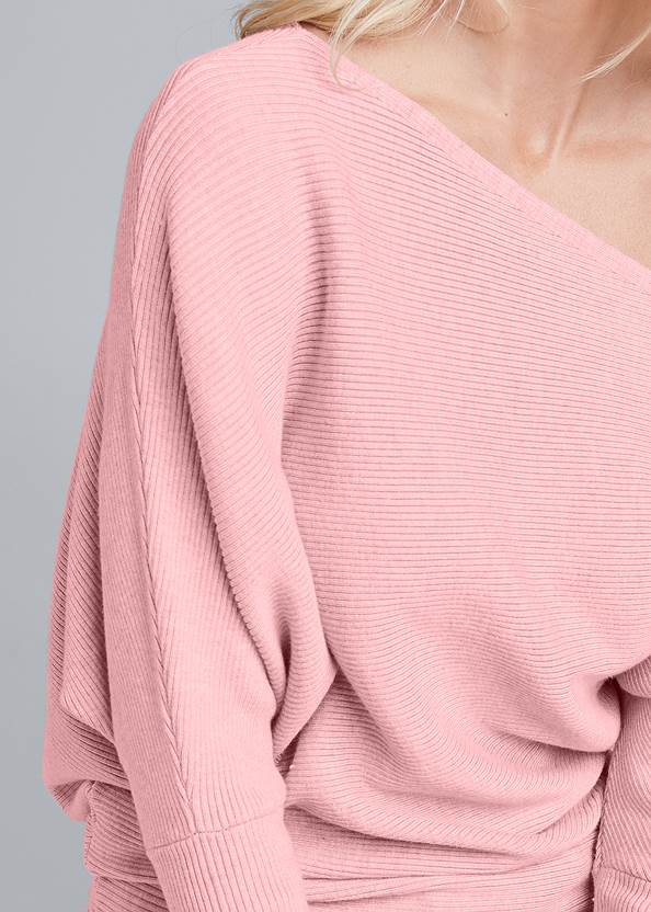 Alternate View One-Shoulder Ribbed Sweater