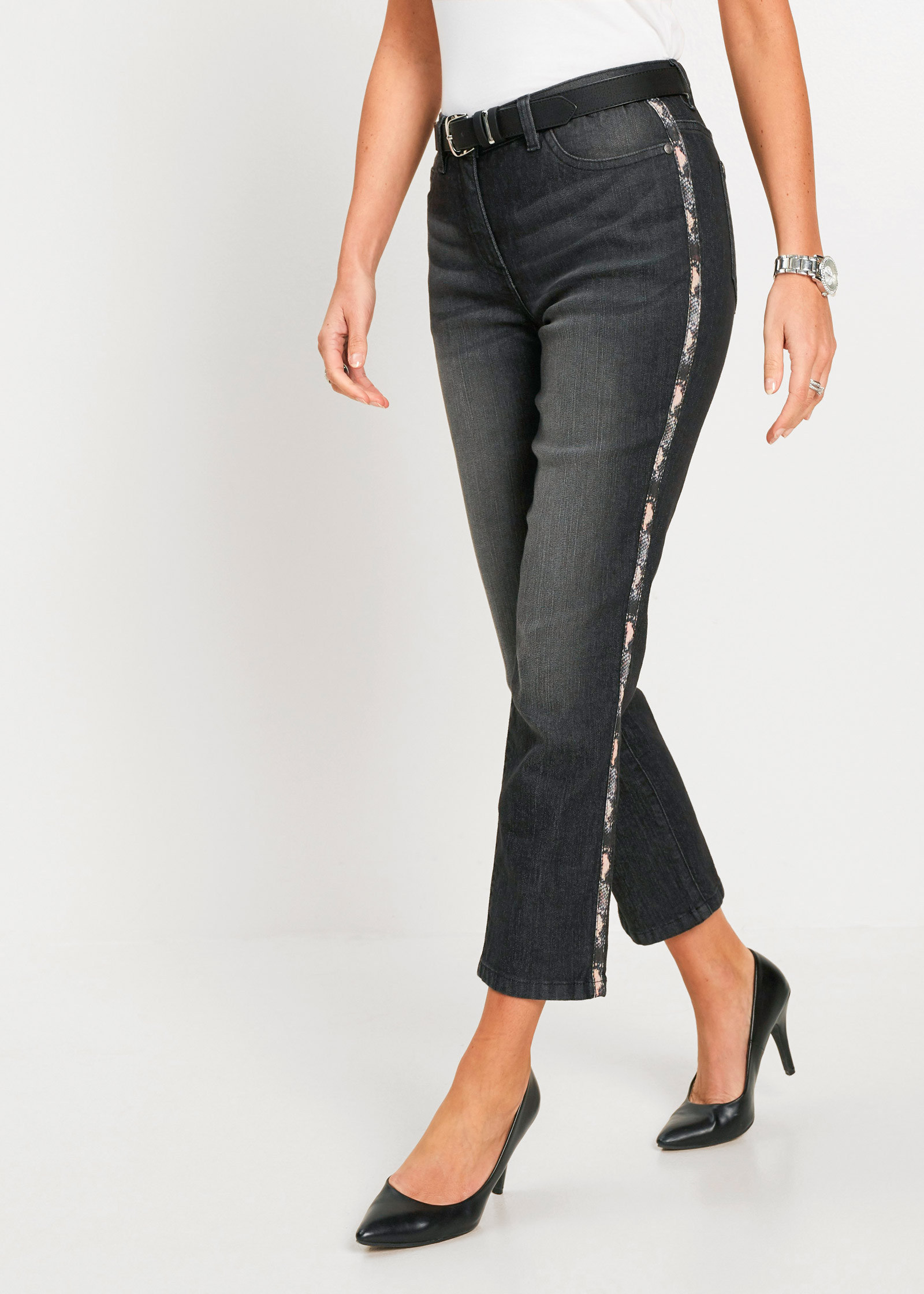 Piping Detail Jeans in Black Denim - Denim | VENUS