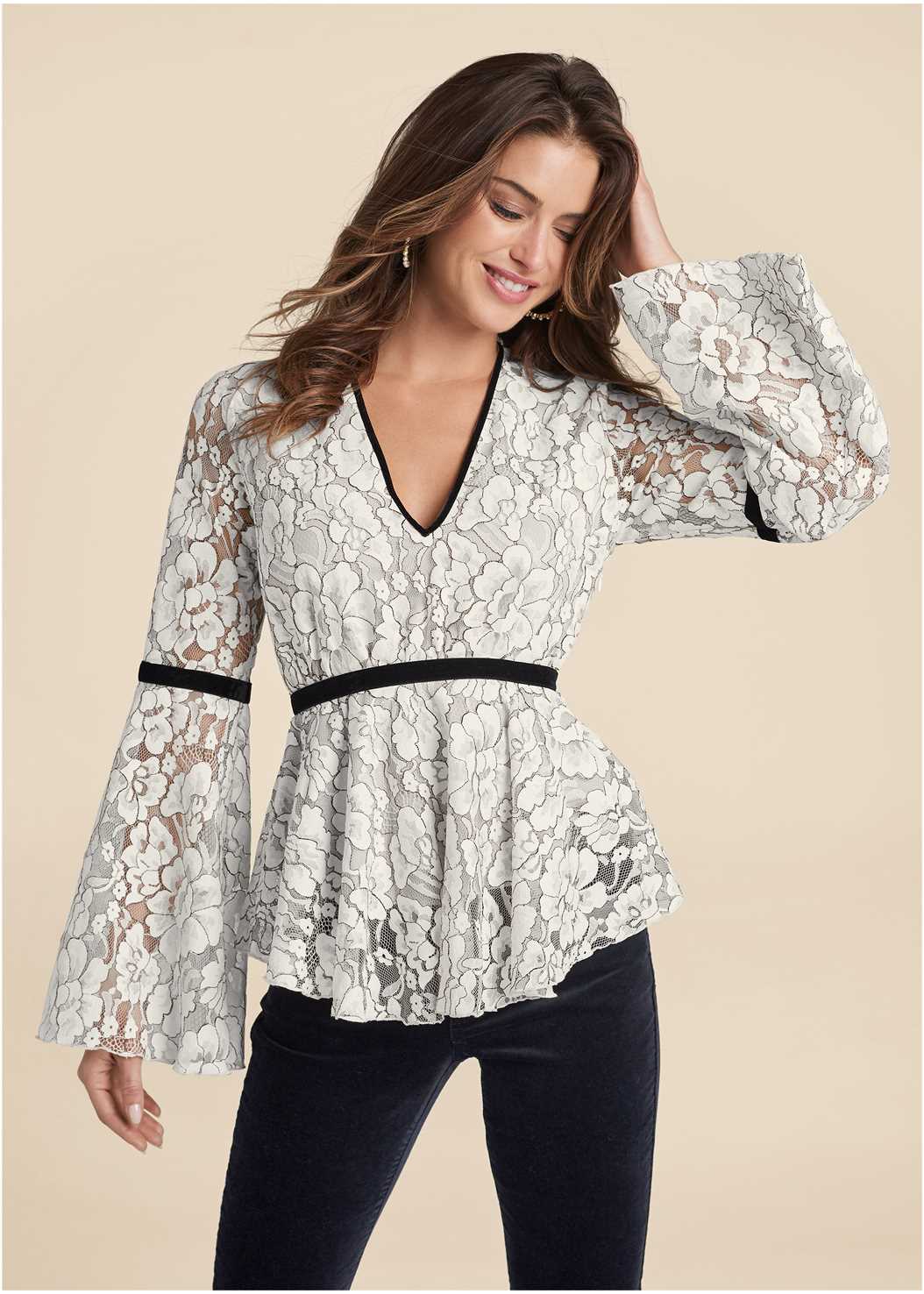 Lace Bell Sleeve Top in Off White Multi | VENUS