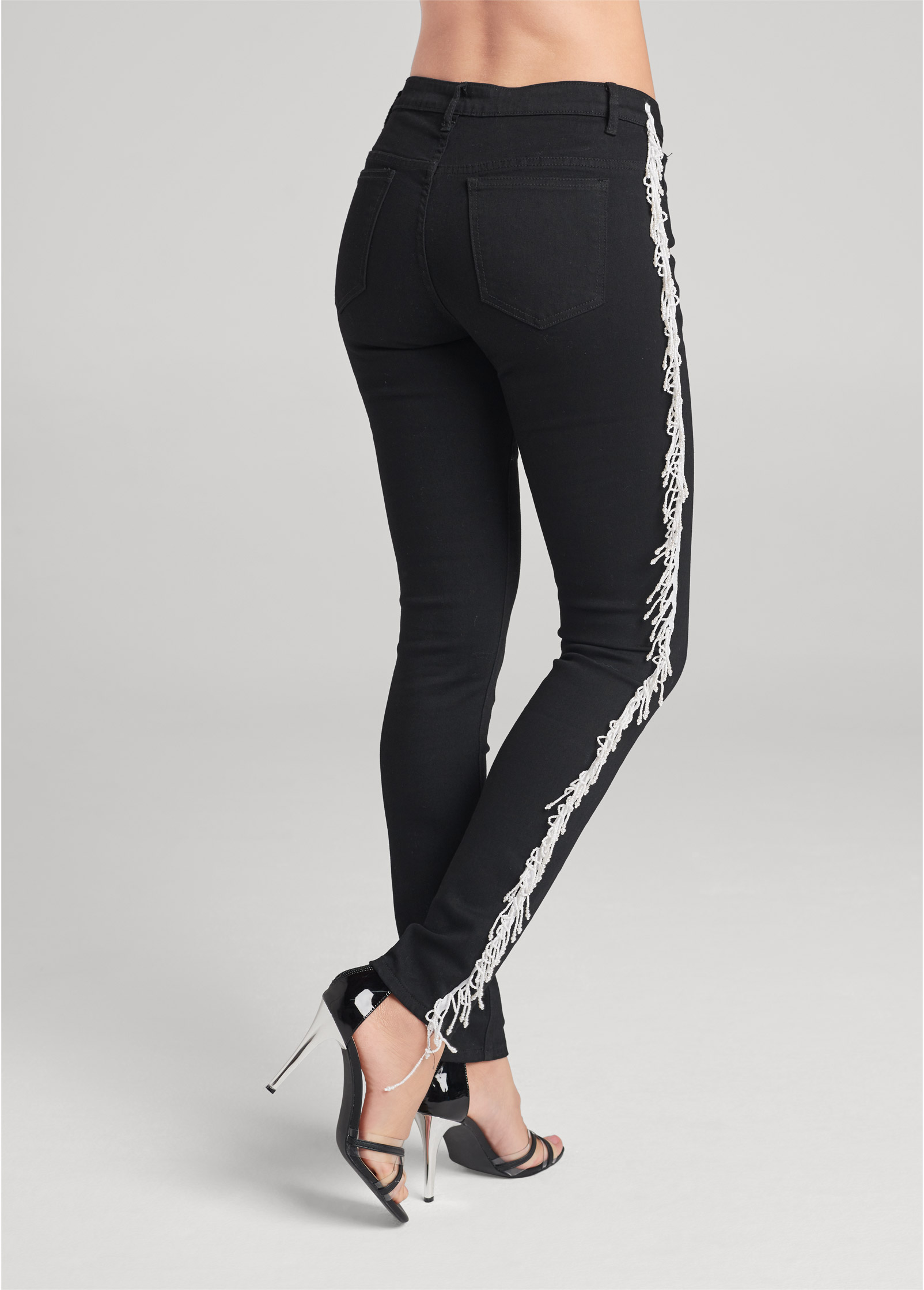 Black jeans with sales fringe on side