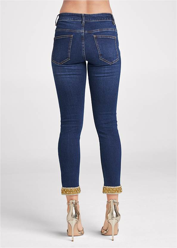 Waist down back view Embellished Cropped Jeans