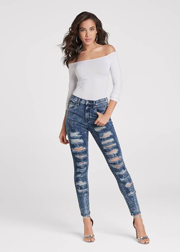 Front View Ripped Acid Wash Jeans