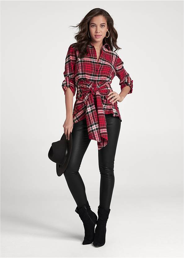 Full front view Plaid Knot Tie Top