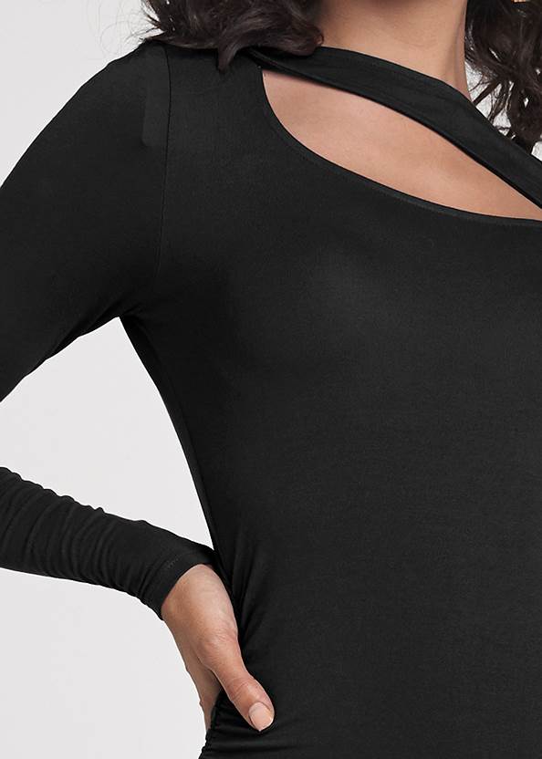 Cutout Bodycon Midi Dress in Black | VENUS