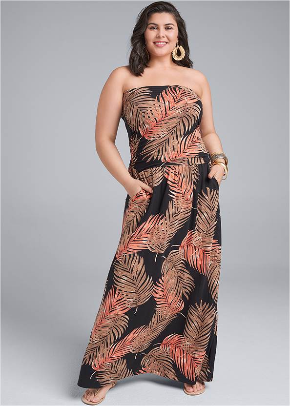 Strapless Maxi Dress,Etched Metal Upper Arm Band