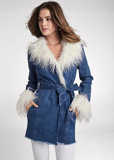 Denim And Faux-Fur Trench