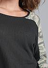 Detail front view Camo Stripe Waffle Knit Top