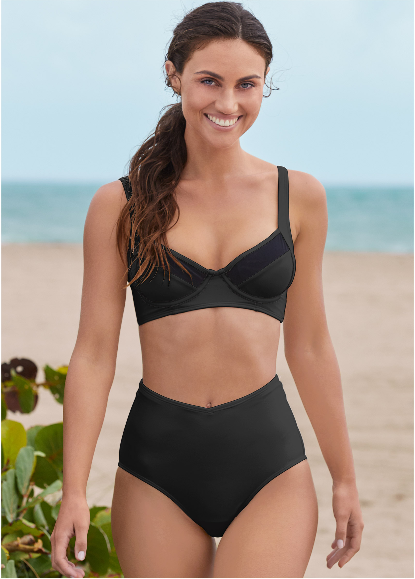 Black bikini with high best sale waisted bottoms