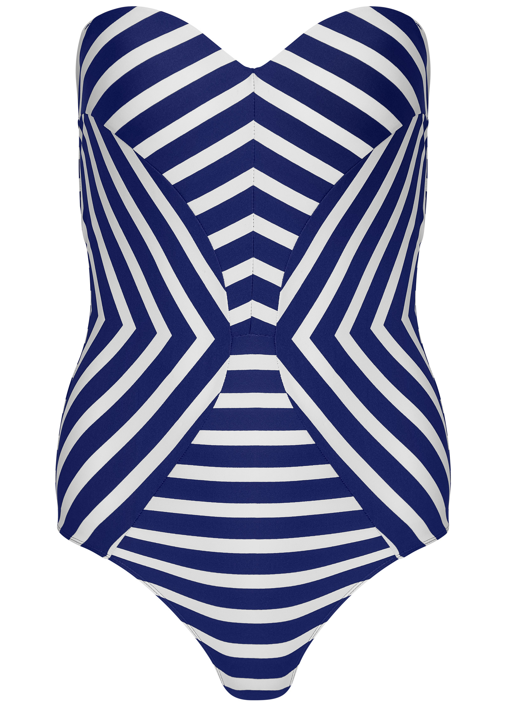 Underwire Bandeau One-Piece Swimsuit in Navy Blue & White Stripes