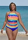 Front View Ruched Side Halter Tankini Top