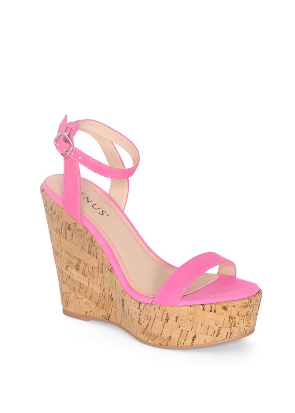 Double Strap Cork Wedges in Pink | VENUS