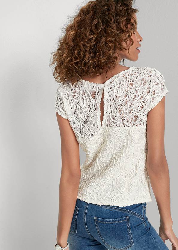 Cropped back view Cap Sleeve Lace Top