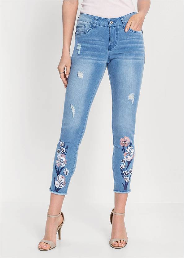 Waist down front view Embroidered Jeans