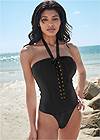Front View Sports Illustrated Swim™ Sexy Cheeky Grommet One-Piece