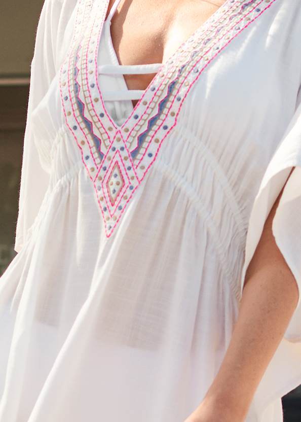 Detail front view Embroidered Tunic Cover-Up