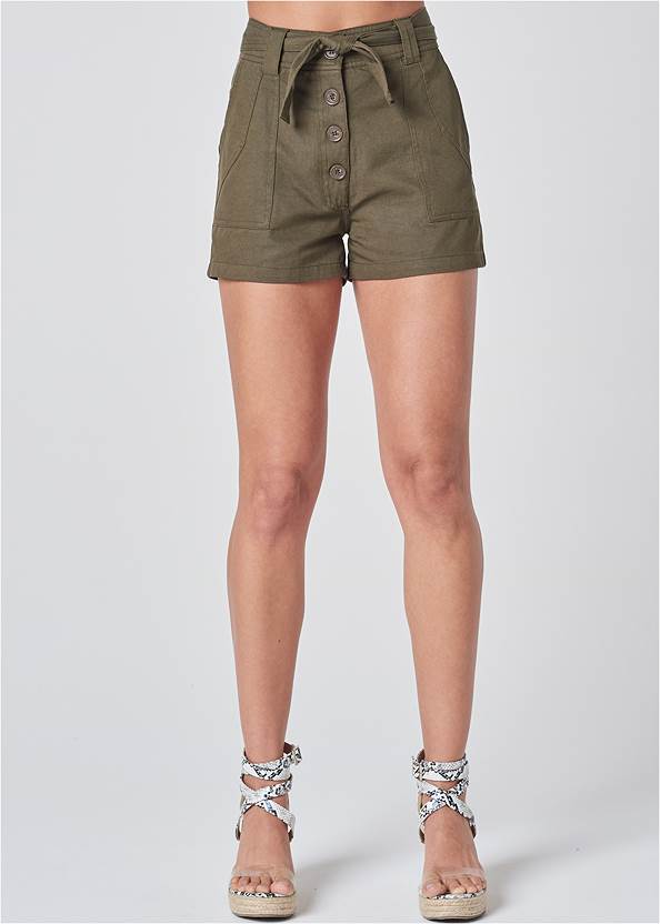 Waist down front view Belted Utility Shorts
