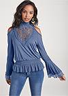 Cropped front view Lace Mock-Neck Top