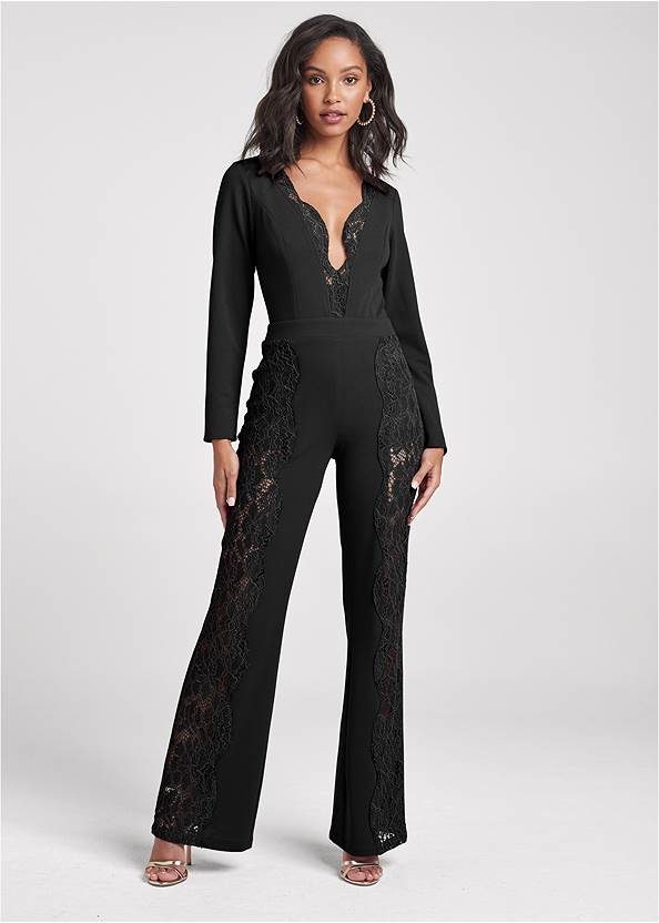 Lace Trim Jumpsuit,Mesh Pumps With Ankle Strap,Sexy Ankle Strap Heels,Tiger Detail Earrings,Animal Chain Crossbody Bag