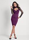 Full front view Ruched Lace Bodycon Dress
