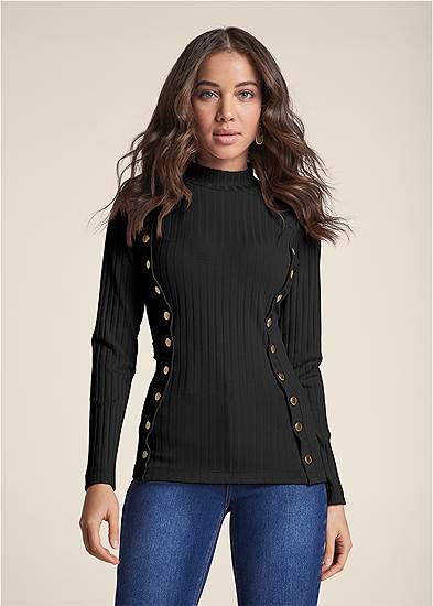 Ribbed Mock-Neck Top
