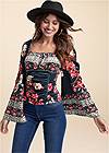 Cropped front view Velvet Floral Print Top