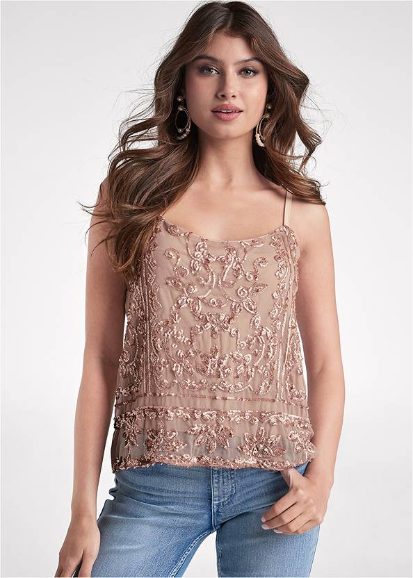 Cropped front view Sequin Sleeveless Top