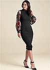 Full front view Embroidered Floral Puff Sleeve Dress