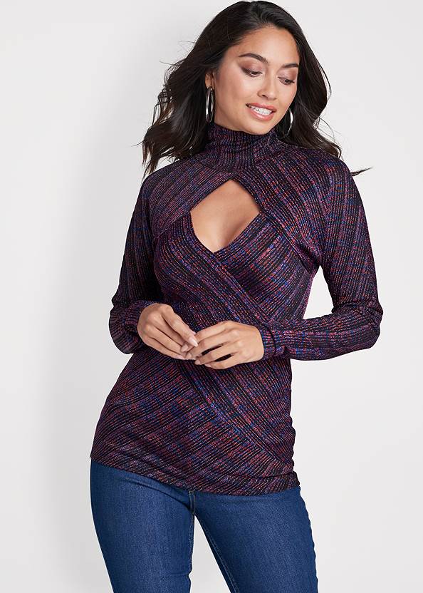 Cropped front view Glitter Mock-Neck Top