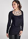 Cropped front view Embellished Neckline Top