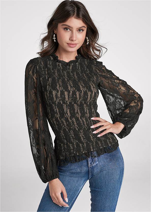 Cropped front view Lace Smocked Top