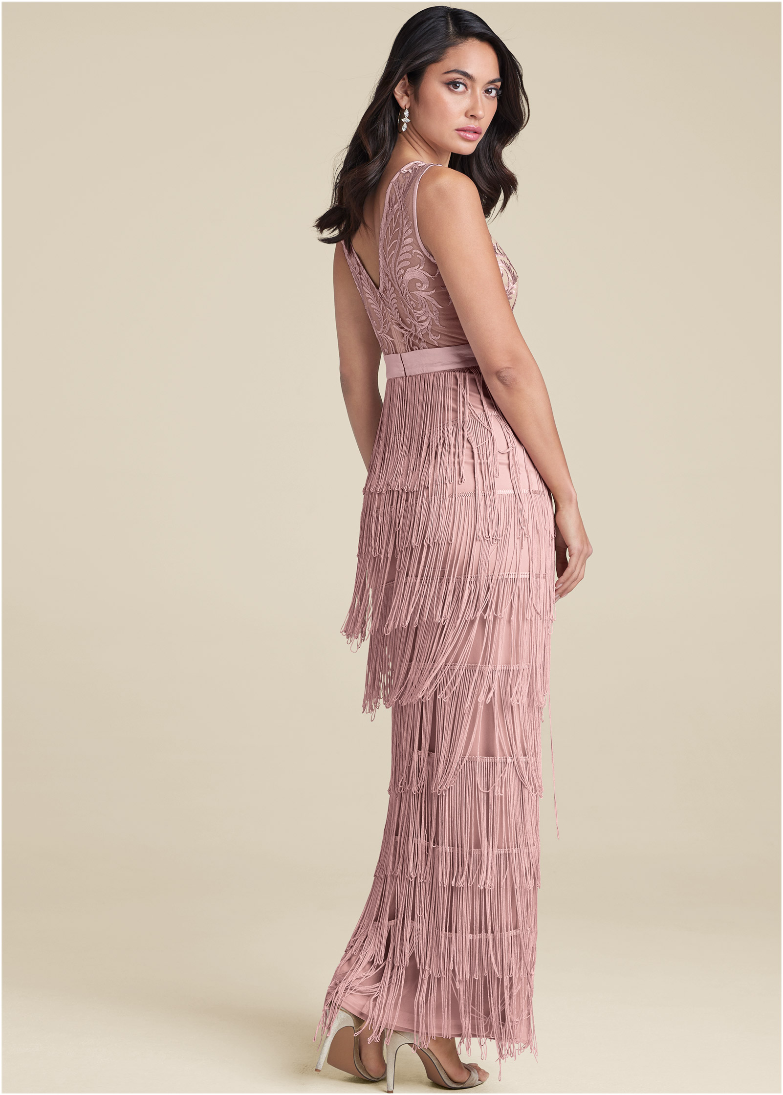 Maxi dress clearance with fringe bottom